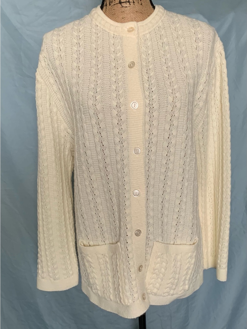 Classic Elements Cream Cable Knit Button-Front Cardigan